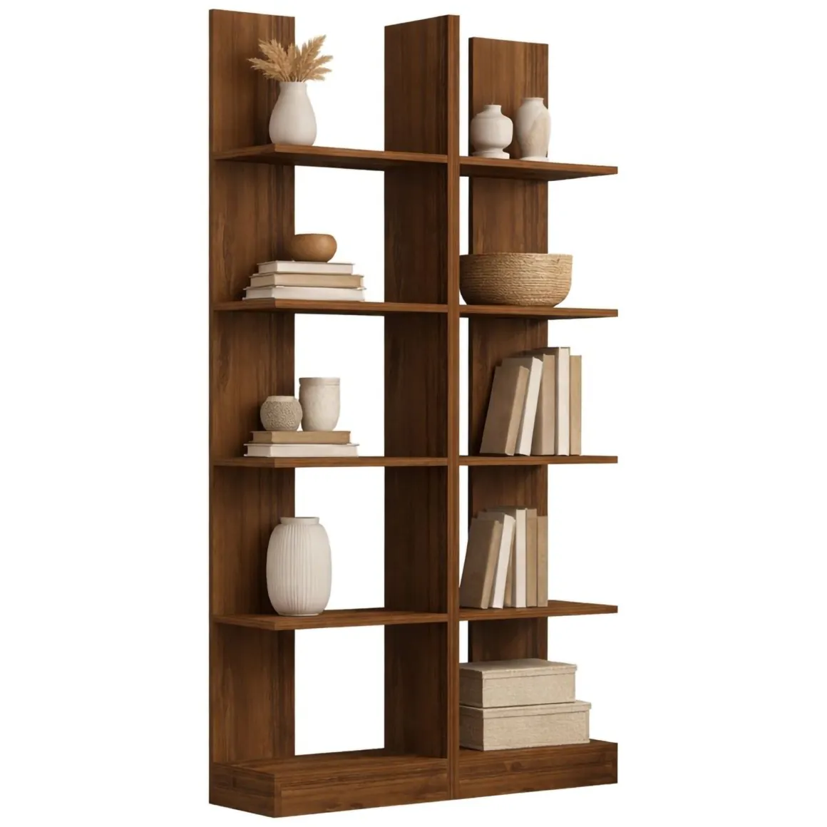 Libreria Marrone Noce 8 Ripiani Installazione Libera 100x26x187h cm, Struttura Verticale - Noasca