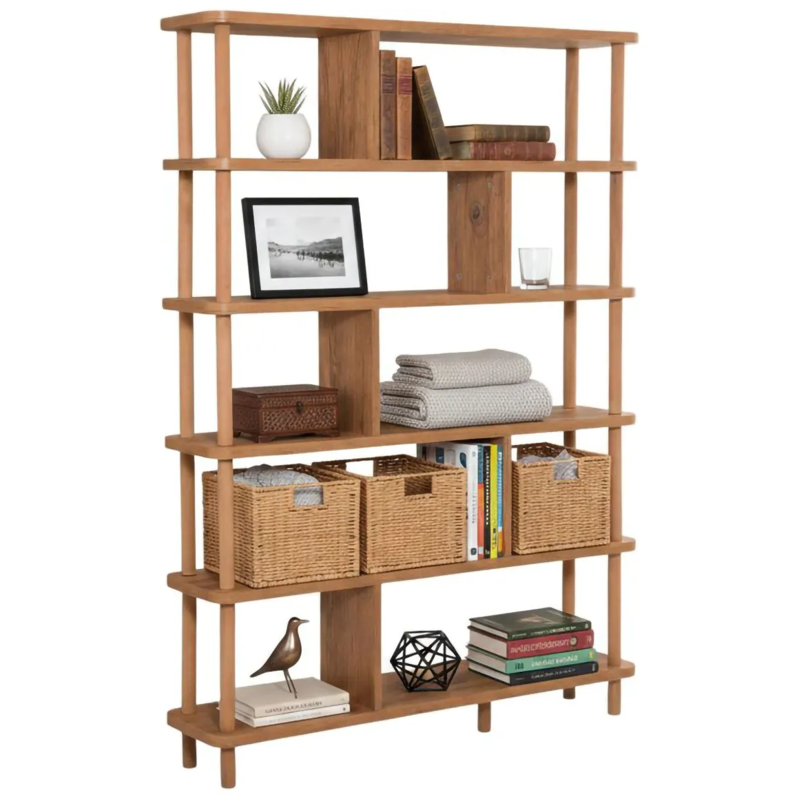 Libreria Marrone Quercia 5 Ripiani Installazione a Terra 120x28x168.5h cm, Sfumatura Colore Struttura Quercia - Amatrice