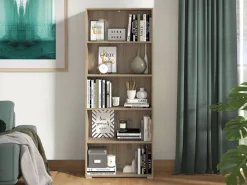 Libreria Marrone Rovere Grigio 4 Ripiani Installazione a Terra 70x24.5x176.5h cm, Sfumatura Colore Struttura Rovere Grigio - Urgnano