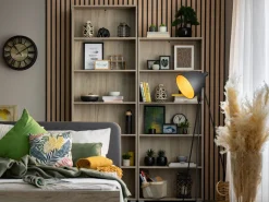 Librerie > Dmora Libreria 5 Ripiani Installazione a Terra 70x24.5x211.5h cm, Sfumatura Colore Struttura Rovere Grigio - Pramollo Marrone Rovere grigio