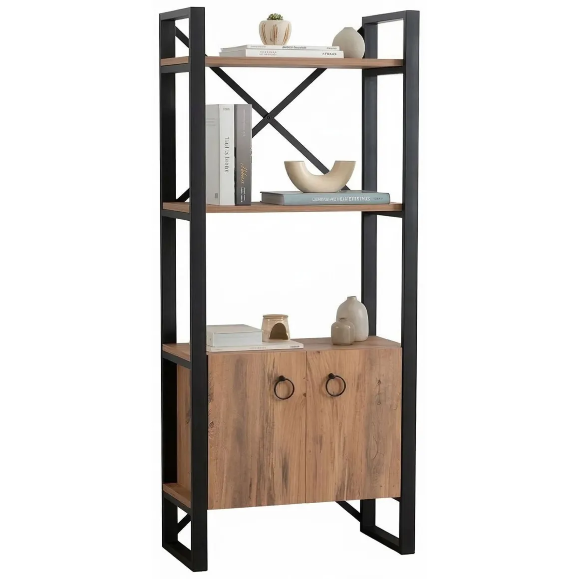 Librerie > Dmora Libreria Marrone Rovere Nero 4 Ripiani Installazione Libera 30x156x60h cm, Utilizzabile Come Divisorio Locale - Pocenia Nero, Marrone Rovere