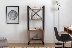 Librerie > Dmora Libreria Marrone Rovere Nero 4 Ripiani Installazione Libera 30x156x60h cm, Utilizzabile Come Divisorio Locale - Pocenia Nero, Marrone Rovere