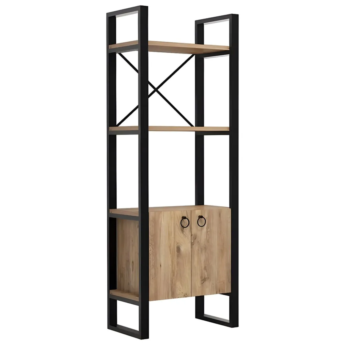 Libreria Marrone Rovere Nero 2 Ripiani 2 Ante 64x32x160h cm, Installazione Libera - Cicciano