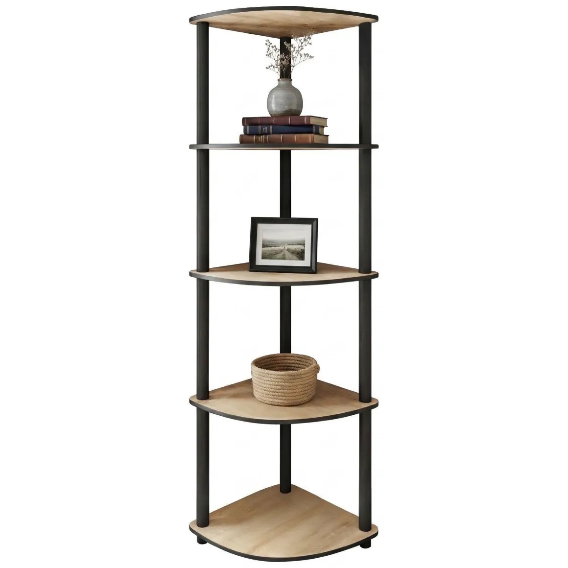 Librerie > Dmora Libreria Marrone Rovere Nero 4 Ripiani Installazione Libera 60x30x173h cm, Sfumatura Colore Struttura Rovere - Nervina Nero, Marrone Rovere