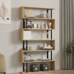 Librerie > Dmora Libreria Marrone Rovere Nero 5 Ripiani Installazione Libera 90x34x180h cm, Sfumatura Colore Struttura Rovere - Mongiana Nero, Marrone Rovere