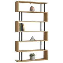 Librerie > Dmora Libreria Marrone Rovere Nero 5 Ripiani Installazione Libera 90x34x180h cm, Sfumatura Colore Struttura Rovere - Mongiana Nero, Marrone Rovere