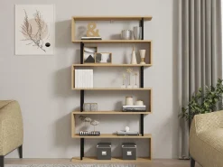 Libreria Marrone Rovere Nero 5 Ripiani Installazione Libera 90x22x163h cm, Sfumatura Colore Struttura Rovere - Stio