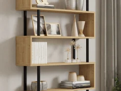 Libreria Marrone Rovere Nero 5 Ripiani Installazione Libera 90x22x163h cm, Sfumatura Colore Struttura Rovere - Stio