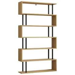 Libreria Marrone Rovere Nero 5 Ripiani Installazione Libera 90x22x163h cm, Sfumatura Colore Struttura Rovere - Stio