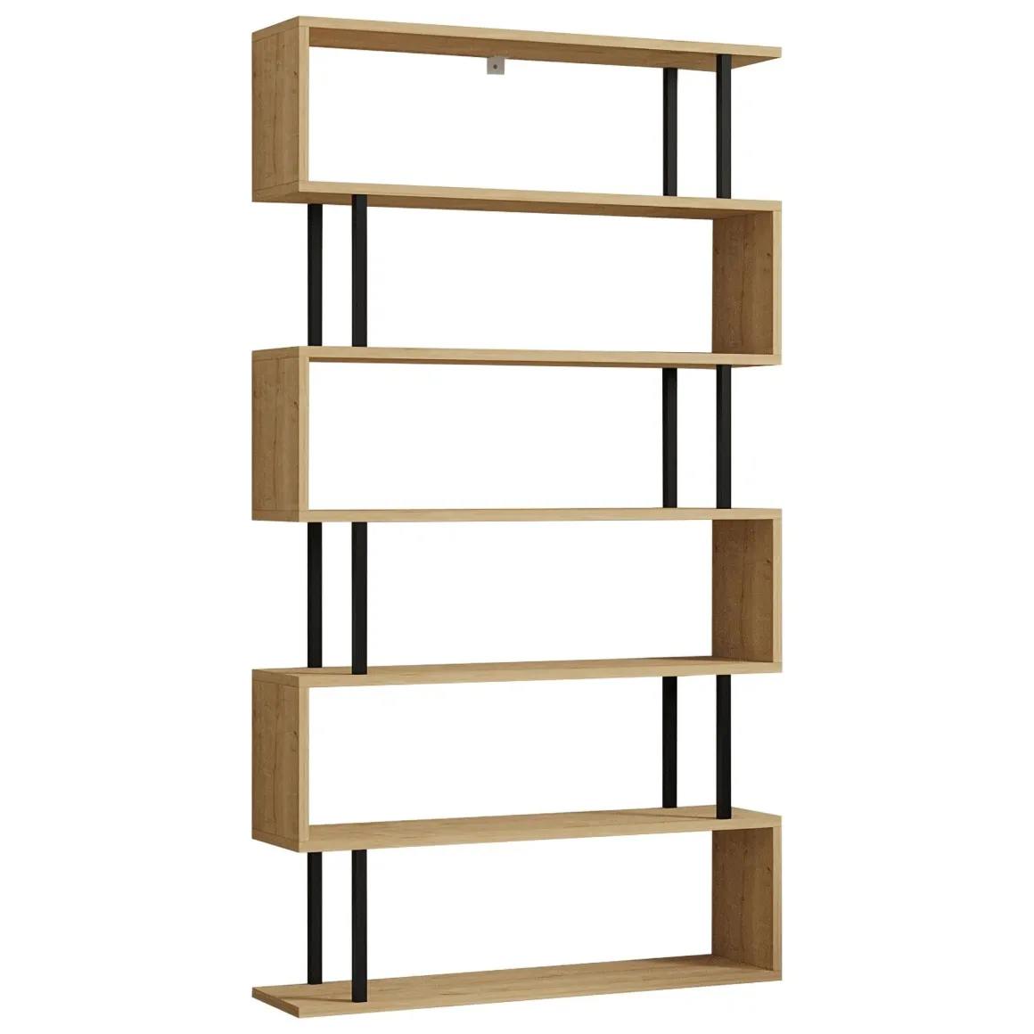 Libreria Marrone Rovere Nero 5 Ripiani Installazione Libera 90x22x163h cm, Sfumatura Colore Struttura Rovere - Stio