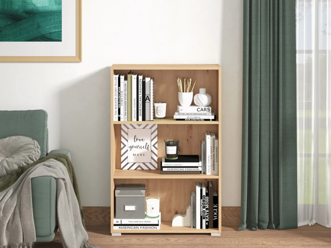 Librerie > Dmora Libreria 3 Ripiani Installazione a Terra 70x24.5x142h cm, Sfumatura Colore Struttura Rovere Nodi - Prisco Marrone Rovere Nodi
