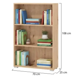 Librerie > Dmora Libreria 3 Ripiani Installazione a Terra 70x24.5x142h cm, Sfumatura Colore Struttura Rovere Nodi - Prisco Marrone Rovere Nodi