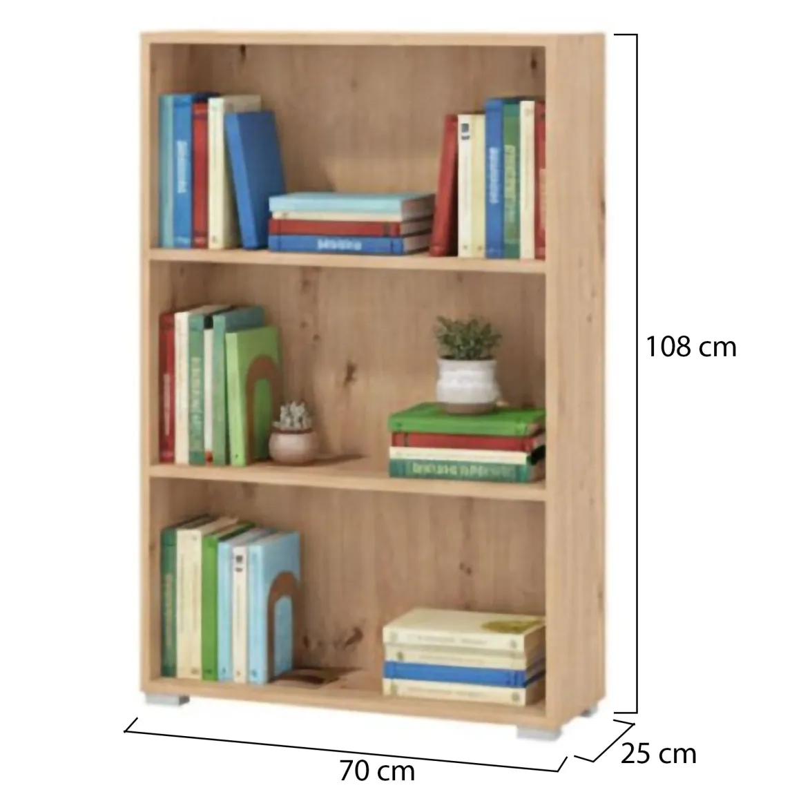 Librerie > Dmora Libreria 3 Ripiani Installazione a Terra 70x24.5x142h cm, Sfumatura Colore Struttura Rovere Nodi - Prisco Marrone Rovere Nodi