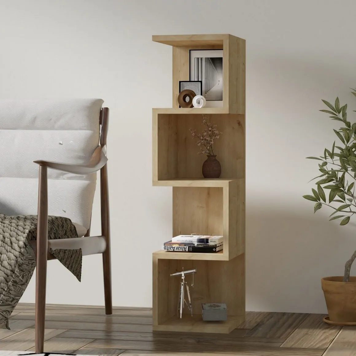 Libreria Marrone Rovere 3 Ripiani Installazione Libera 27x25x95h cm, Struttura Verticale - Cissone