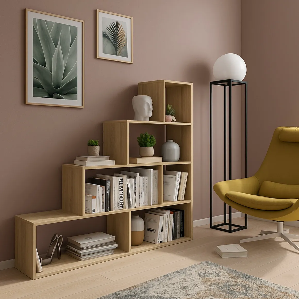 Libreria Marrone Rovere 3 Ripiani Installazione a Terra 145x28x143h cm, Sfumatura Colore Struttura Rovere - Serole