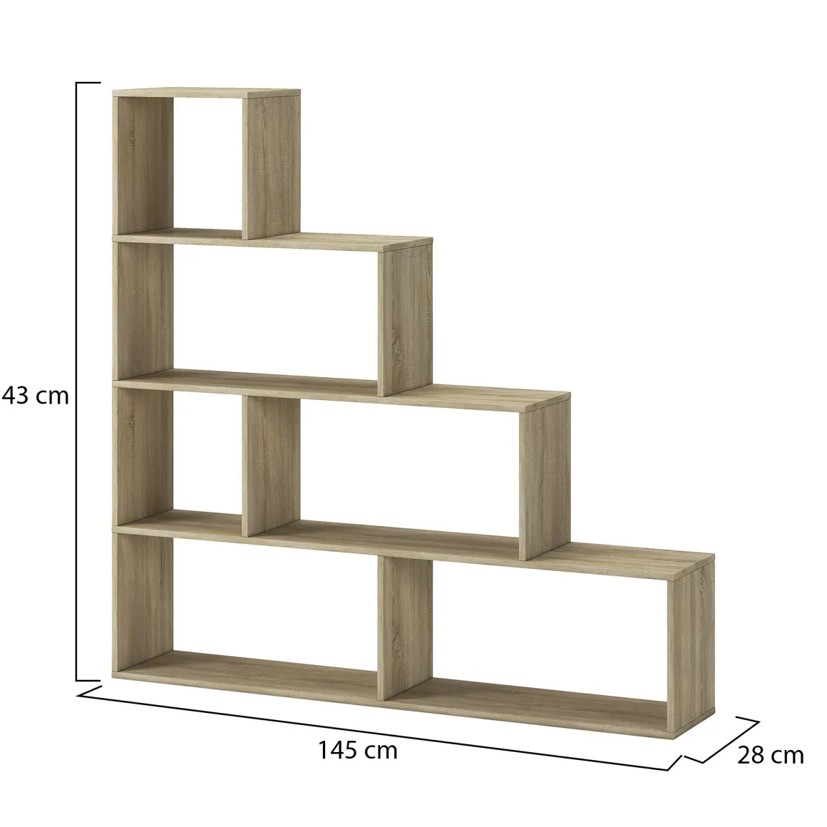 Libreria Marrone Rovere 3 Ripiani Installazione a Terra 145x28x143h cm, Sfumatura Colore Struttura Rovere - Serole