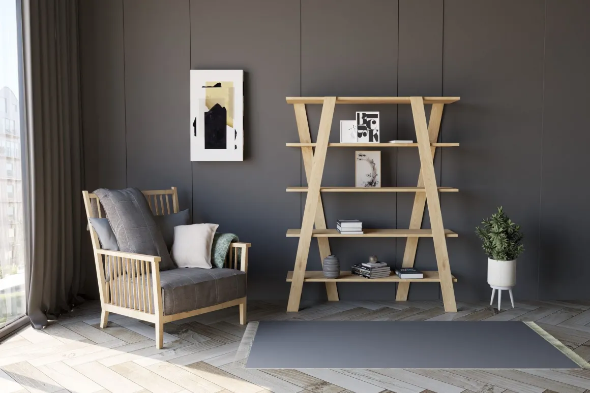 Librerie > Dmora Libreria 4 Ripiani Installazione Libera 30x25x170h cm, Struttura Verticale - Cesio Marrone Rovere