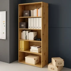 Libreria Marrone Rovere 4 Ripiani Installazione a Terra 79x34x188h cm, Struttura Mobile Verticale - Brugnera