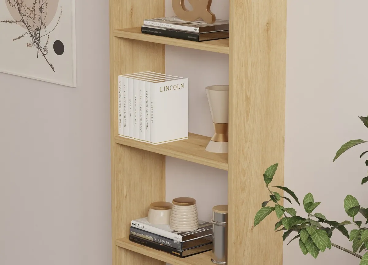 Librerie > Dmora Libreria 5 Ripiani Installazione Libera 50x20x160h cm, Struttura Verticale - Paupisi Marrone Rovere
