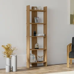 Libreria Marrone Rovere 5 Ripiani Installazione Libera 52x23x149h cm, Struttura Verticale - Verbania