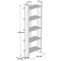 Libreria Marrone Rovere 5 Ripiani Installazione Libera 52x23x149h cm, Struttura Verticale - Verbania