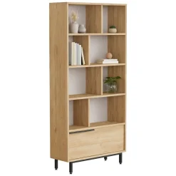 Libreria Marrone Rovere 8 Ripiani Un'anta 84x30x176h cm, Installazione Libera - Seneghe