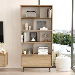Librerie > Dmora Libreria 9 Ripiani Installazione Libera 45x20x150h cm, Struttura Verticale - Mortara Marrone Rovere
