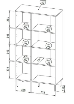 Libreria Mazze, 165x42 h90 cm, Noce e Beige