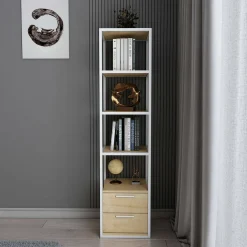 Librerie|Ufficio > Dmora Libreria minimal bianca e rovere 39x169h cm - Arsim Marrone, Bianco Rovere
