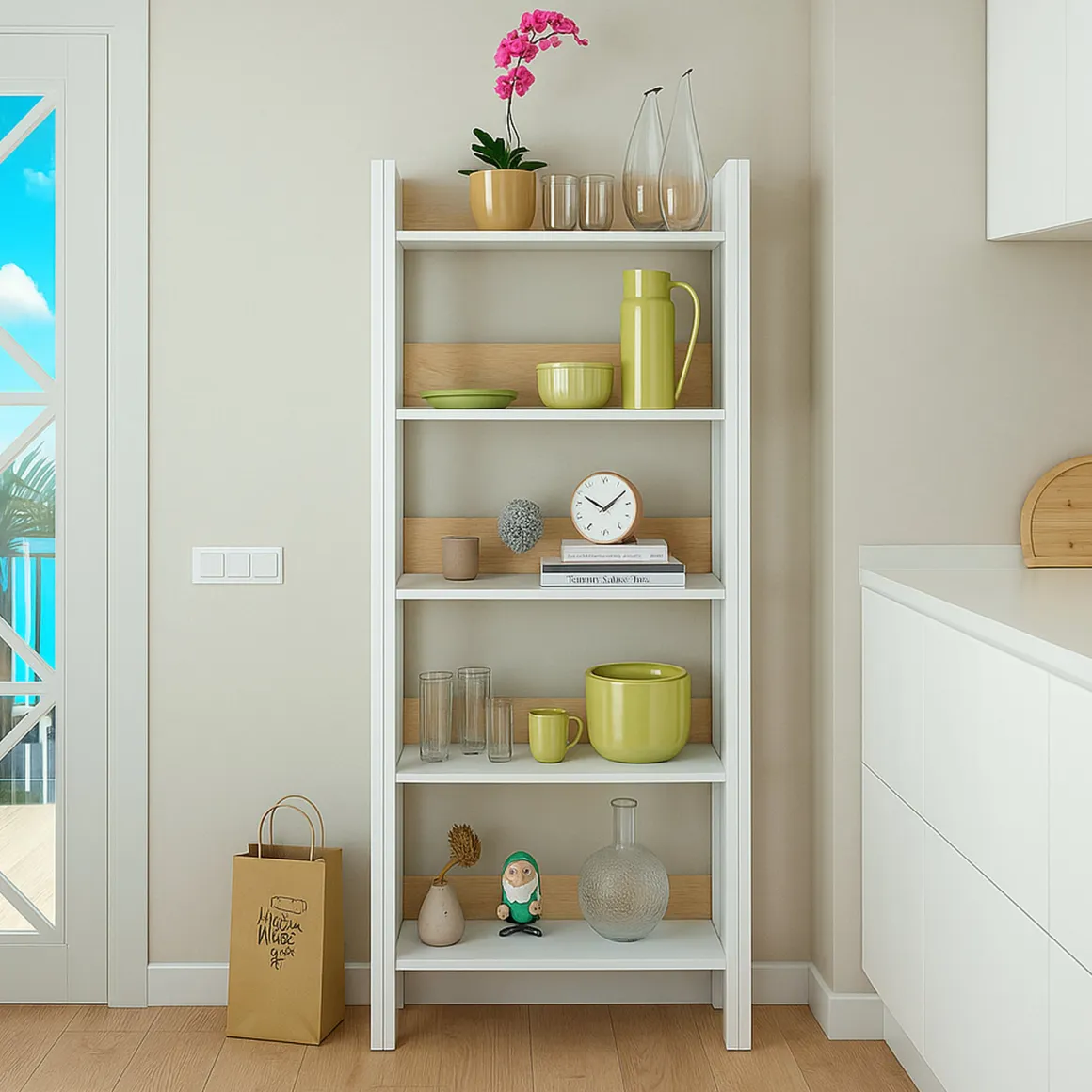 Libreria moderna bianca lucida e rovere 57x170h cm - Haruki