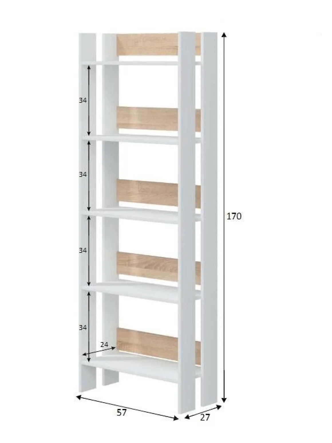 Libreria moderna bianca lucida e rovere 57x170h cm - Haruki