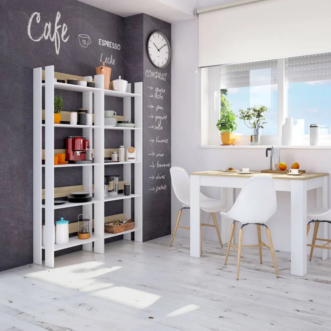 Libreria moderna bianca lucida e rovere 57x170h cm - Haruki