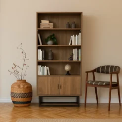 Ufficio|Salotto > Dmora Libreria moderna noce e nera 80x182h cm - Morgana Nero, Marrone Noce
