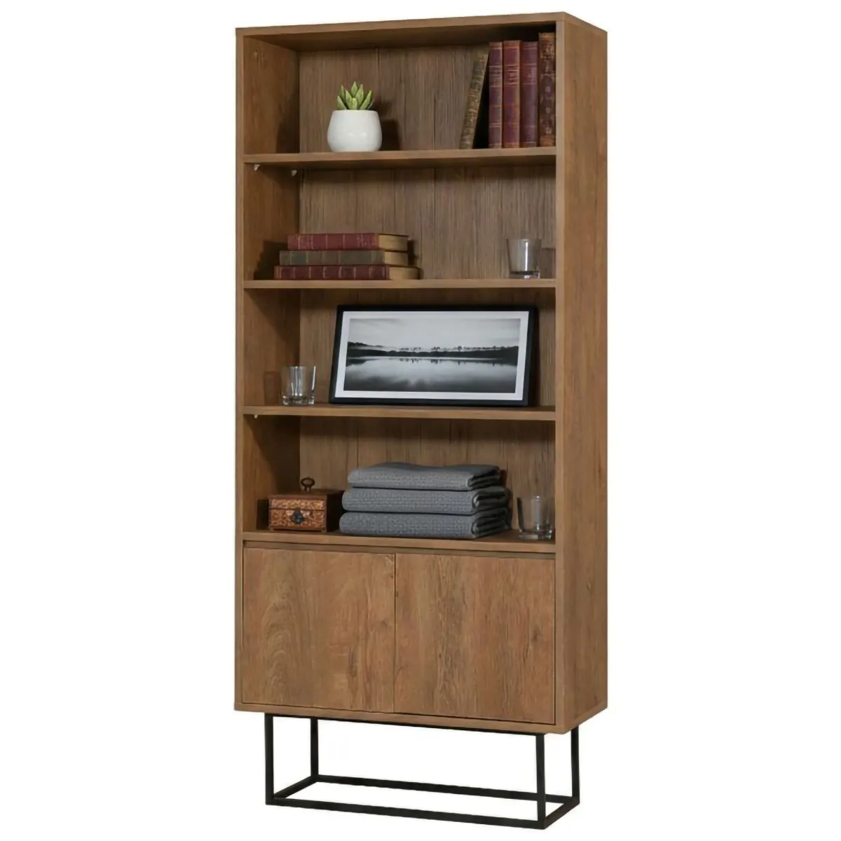 Ufficio|Salotto > Dmora Libreria moderna noce e nera 80x182h cm - Morgana Nero, Marrone Noce