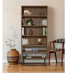 Ufficio|Salotto > Dmora Libreria moderna noce e nera 80x182h cm - Morgana Nero, Marrone Noce
