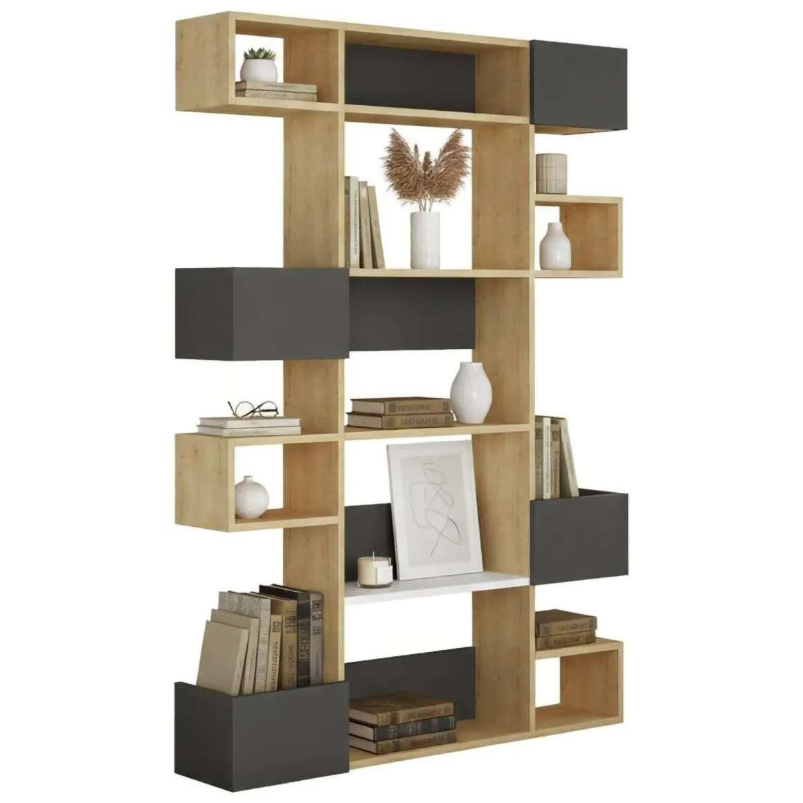 Libreria moderna quercia e antracite 120x171h cm - Artich