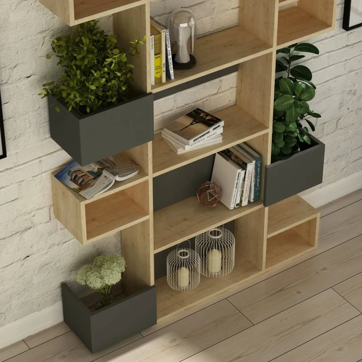 Libreria moderna quercia e antracite 120x171h cm - Artich