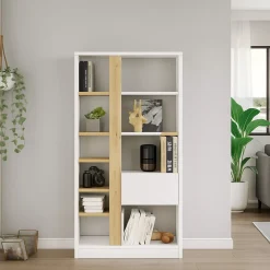 Librerie > Dmora Libreria moderna quercia e bianca 75x160h cm - Bedulita Bianco, Marrone Quercia
