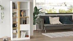 Librerie > Dmora Libreria moderna quercia e bianca 75x160h cm - Bedulita Bianco, Marrone Quercia