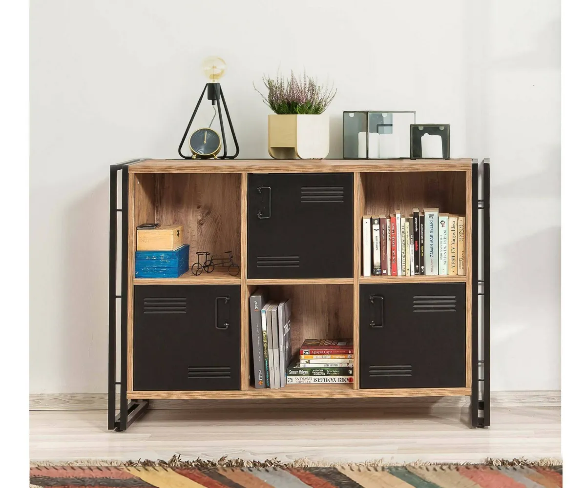 Librerie|Ufficio > Dmora Libreria moderna quercia e nera 126x89h cm - Ercolina Nero, Marrone Quercia