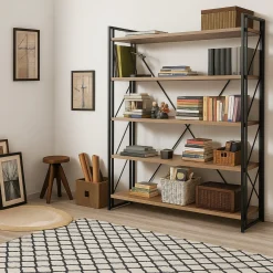 Librerie|Ufficio > Dmora Libreria moderna quercia e nera 89x89h cm - Ercolina Nero, Marrone Quercia