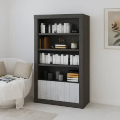 Librerie > Dmora Libreria Nero Antracite Grigio Cemento 3 Ripiani 2 Ante 105x42x191h cm, Installazione a Terra - Spinoso Grigio Cemento, Nero Antracite
