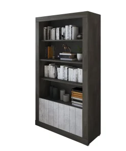 Librerie > Dmora Libreria Nero Antracite Grigio Cemento 3 Ripiani 2 Ante 105x42x191h cm, Installazione a Terra - Spinoso Grigio Cemento, Nero Antracite