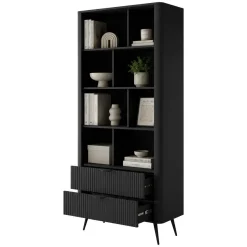 Libreria Nero 2 Cassetti 4 Ripiani 88x38x194h cm, con Piedini - Kabavasi