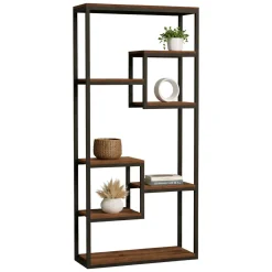 Librerie > Dmora Libreria Nero Marrone Noce 6 Ripiani Installazione Libera 85x29x182h cm, Utilizzabile Come Divisorio Locale - Rofrano Marrone, Nero Noce