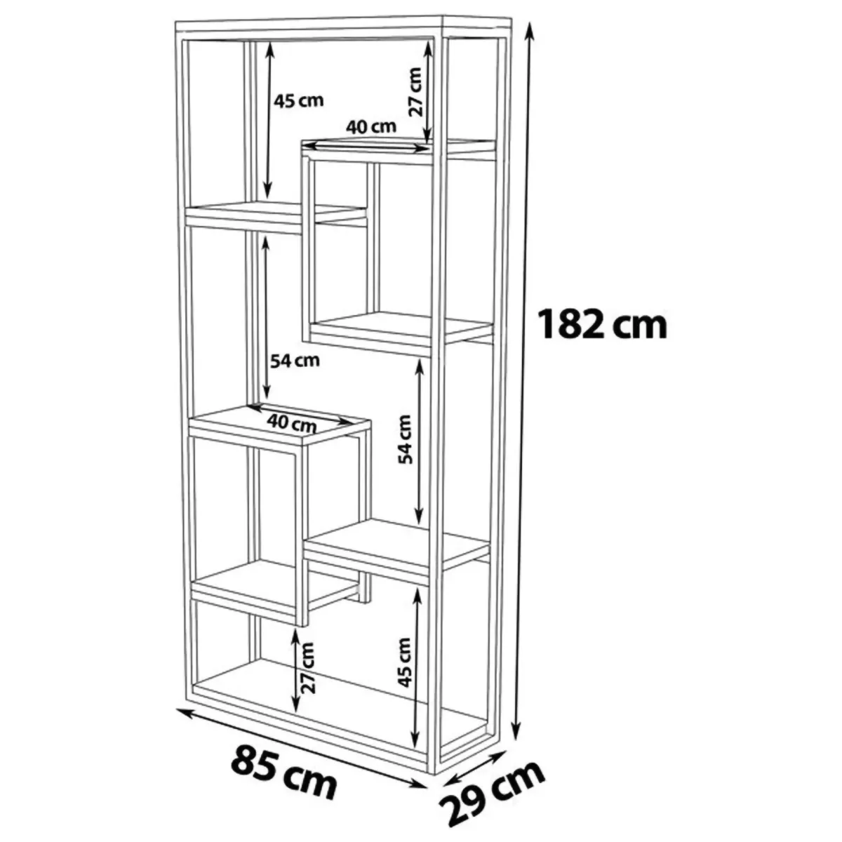 Librerie > Dmora Libreria Nero Marrone Noce 6 Ripiani Installazione Libera 85x29x182h cm, Utilizzabile Come Divisorio Locale - Rofrano Marrone, Nero Noce