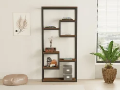 Librerie > Dmora Libreria Nero Marrone Noce 6 Ripiani Installazione Libera 85x29x182h cm, Utilizzabile Come Divisorio Locale - Rofrano Marrone, Nero Noce