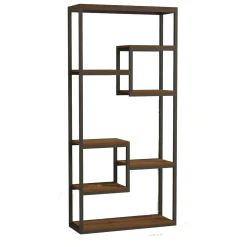 Librerie > Dmora Libreria Nero Marrone Noce 6 Ripiani Installazione Libera 85x29x182h cm, Utilizzabile Come Divisorio Locale - Rofrano Marrone, Nero Noce