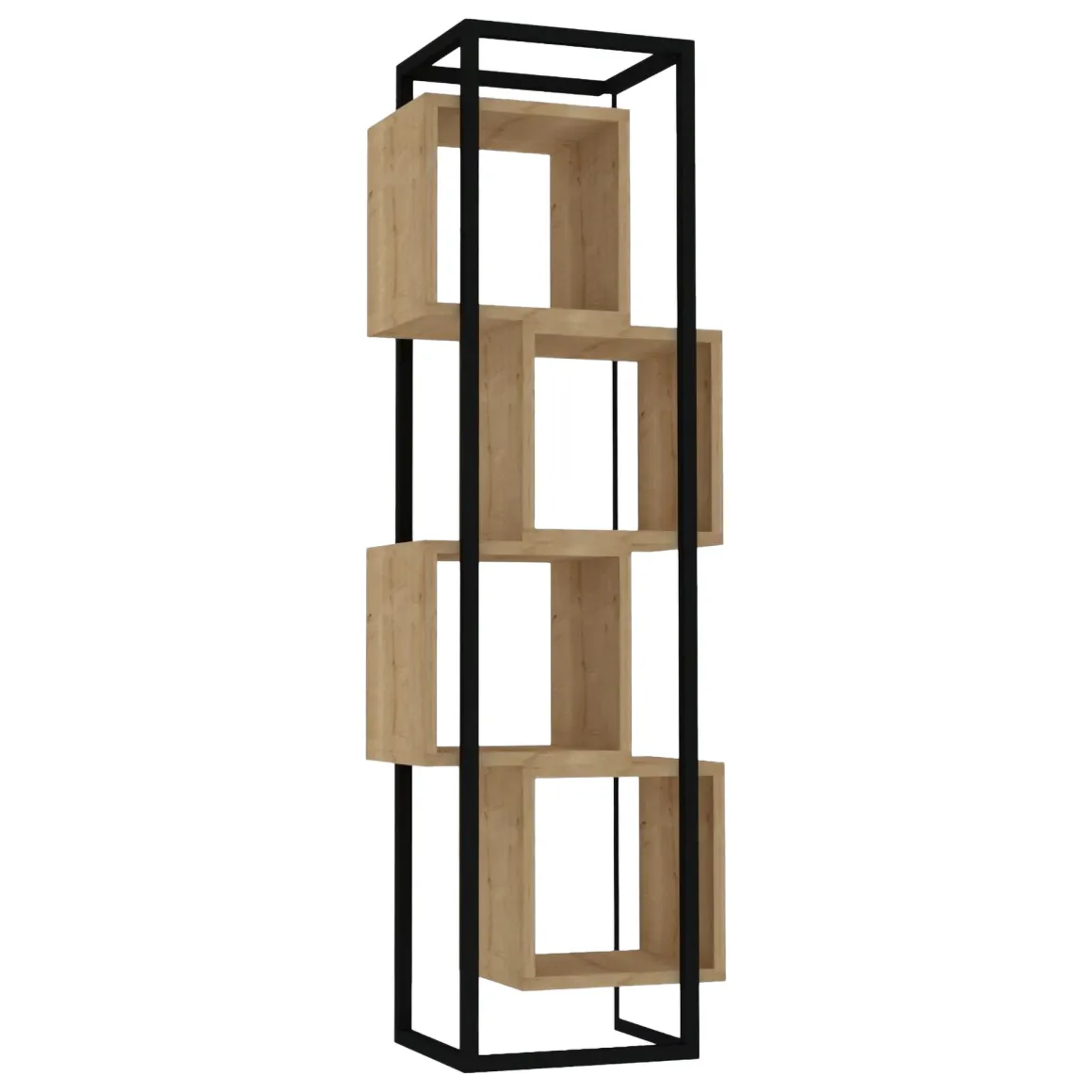 Libreria Nero Marrone Rovere 4 Ripiani Installazione Libera 44x29x140h cm, Sfumatura Colore Struttura Rovere - Navel
