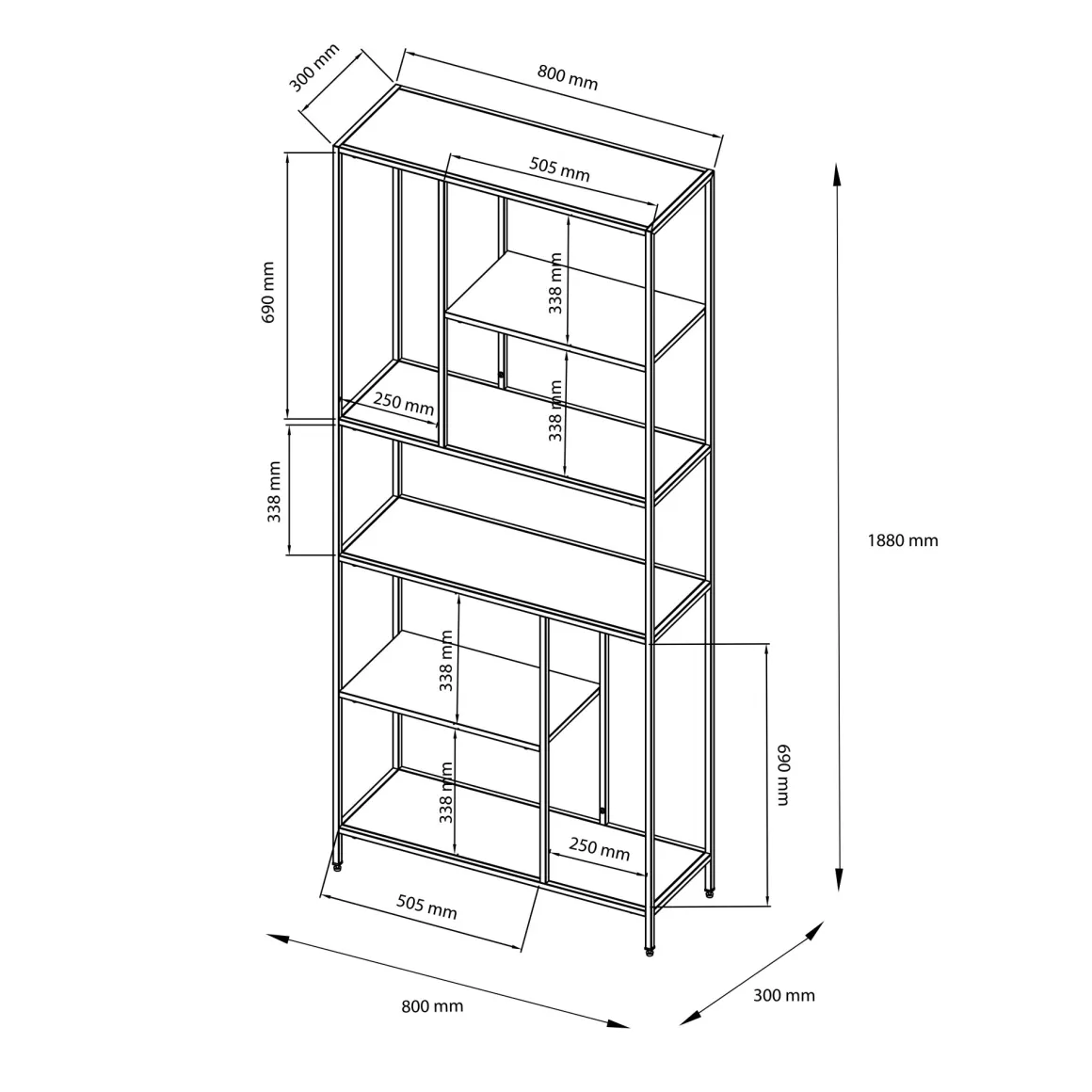 Libreria rialzata da terra panna 80x188h cm - Cenadi